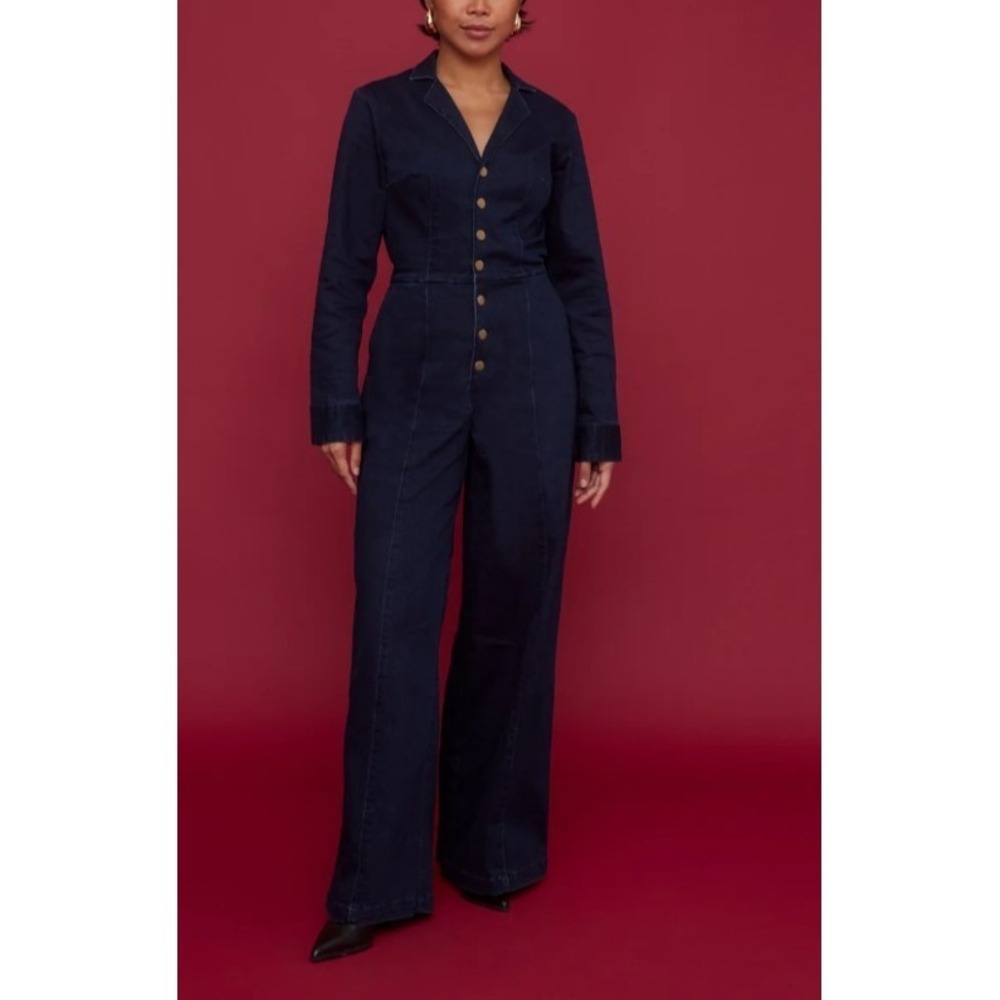 Mixed By Nasrin Midnight Denim Long-Sleeve Jumpsuit Minimalist Quiet Luxury M